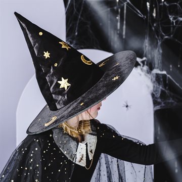 Heksehat Halloween sort/guld udklædning