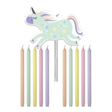 Kagelys Unicorn - Enhjørning med holder 10 cm, 11 stk. festartikler