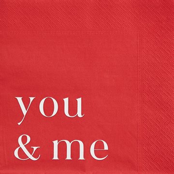 Servietter You & Me hvid/rød 33cm x 33cm, 15 stk. valentinsoverraskelse