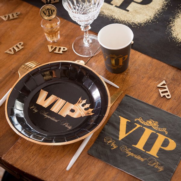 Servietter VIP sort/guld 33cm x 33cm, 10 stk. festudsmykning